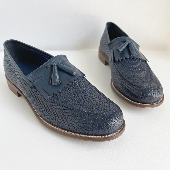 Annabella Shoes - Annabella Navy Blue Woven Leather Kiltie Tassel Loafers Size 38/7.5